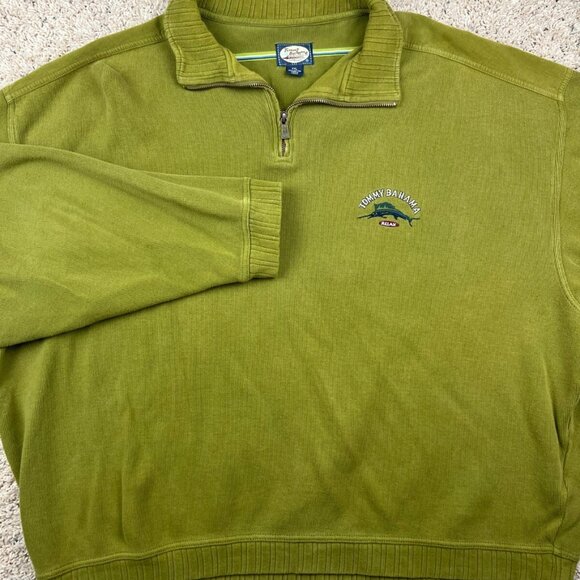 Tommy Bahama Green Pullover 1/4 Zip Sweater Mens Size XXL 2XL Big RELAX LOGO - Picture 1 of 9